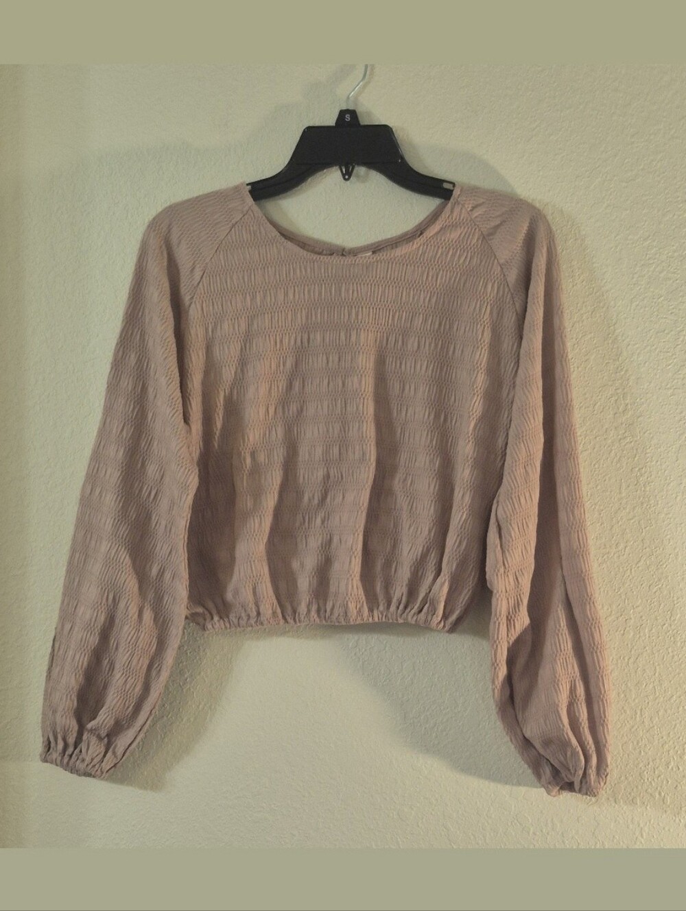 Rewash Textured Blouson Long-Sleeve Top in Mauve